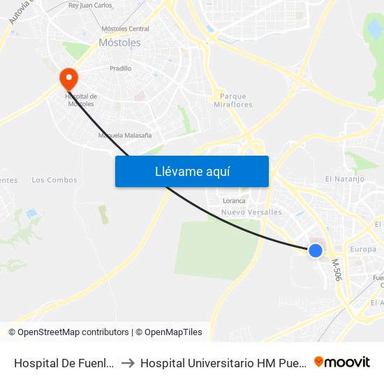 Hospital De Fuenlabrada to Hospital Universitario HM Puerta del Sur map