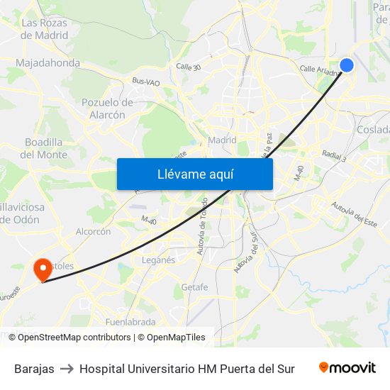 Barajas to Hospital Universitario HM Puerta del Sur map