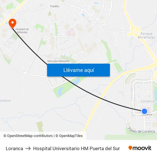 Loranca to Hospital Universitario HM Puerta del Sur map