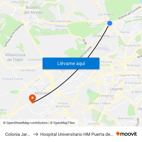 Colonia Jardín to Hospital Universitario HM Puerta del Sur map