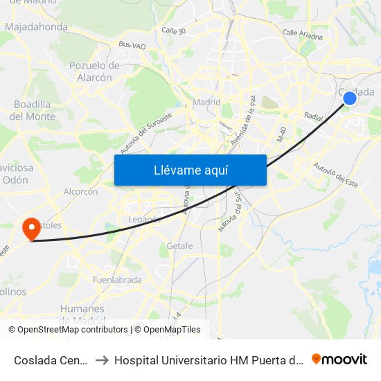 Coslada Central to Hospital Universitario HM Puerta del Sur map