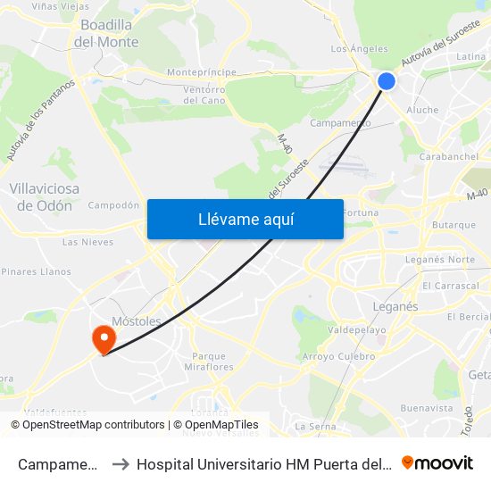 Campamento to Hospital Universitario HM Puerta del Sur map