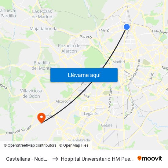 Castellana - Nudo Norte to Hospital Universitario HM Puerta del Sur map