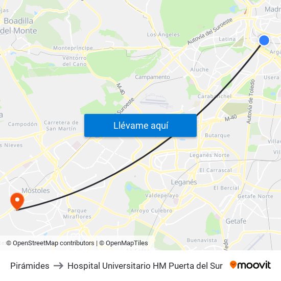 Pirámides to Hospital Universitario HM Puerta del Sur map
