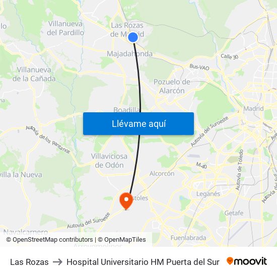 Las Rozas to Hospital Universitario HM Puerta del Sur map