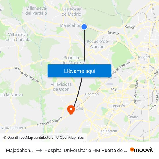 Majadahonda to Hospital Universitario HM Puerta del Sur map