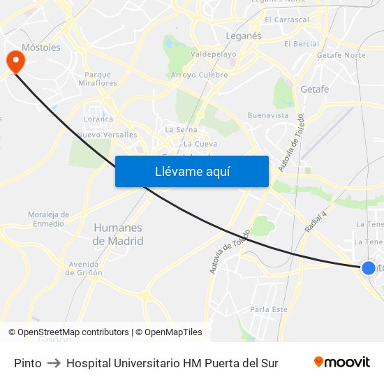 Pinto to Hospital Universitario HM Puerta del Sur map