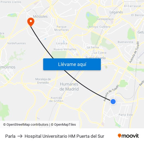 Parla to Hospital Universitario HM Puerta del Sur map