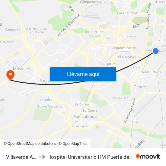Villaverde Alto to Hospital Universitario HM Puerta del Sur map