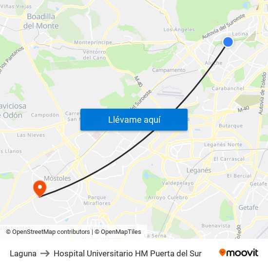 Laguna to Hospital Universitario HM Puerta del Sur map