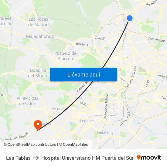 Las Tablas to Hospital Universitario HM Puerta del Sur map