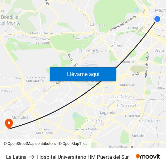 La Latina to Hospital Universitario HM Puerta del Sur map