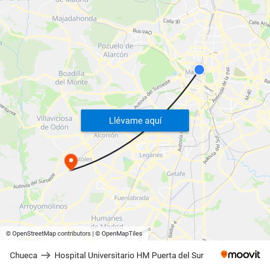 Chueca to Hospital Universitario HM Puerta del Sur map