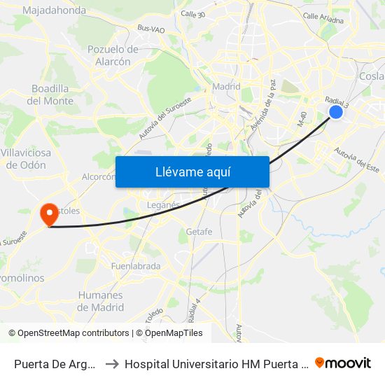 Puerta De Arganda to Hospital Universitario HM Puerta del Sur map