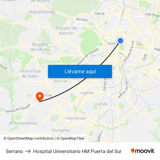 Serrano to Hospital Universitario HM Puerta del Sur map