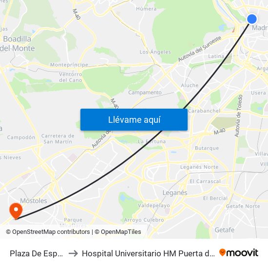 Plaza De España to Hospital Universitario HM Puerta del Sur map