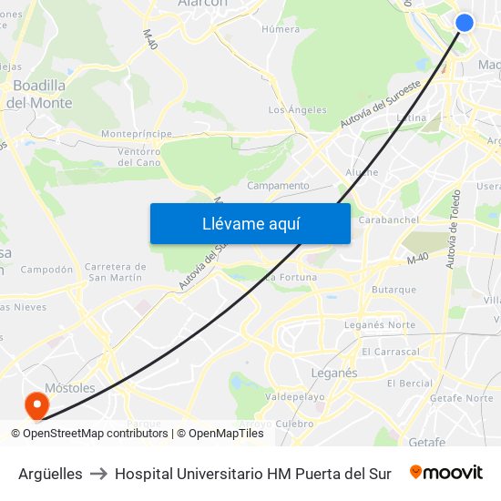 Argüelles to Hospital Universitario HM Puerta del Sur map