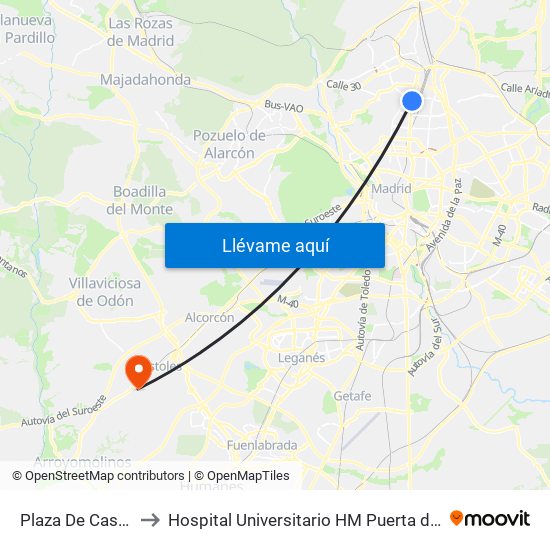 Plaza De Castilla to Hospital Universitario HM Puerta del Sur map