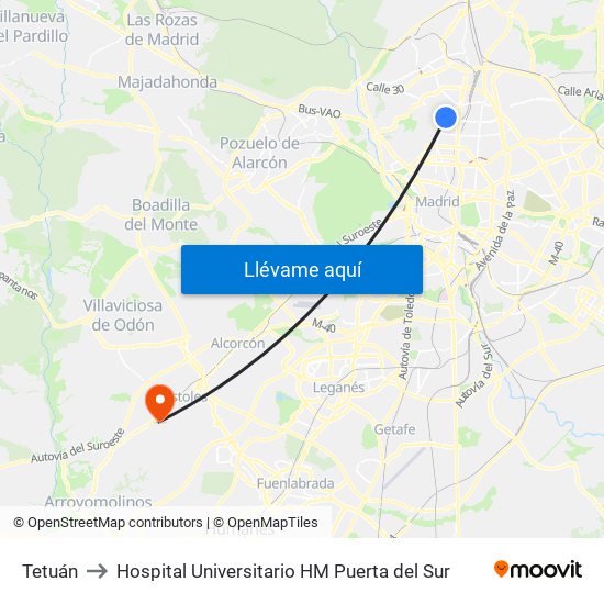 Tetuán to Hospital Universitario HM Puerta del Sur map