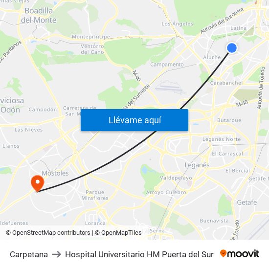 Carpetana to Hospital Universitario HM Puerta del Sur map