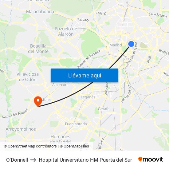 O'Donnell to Hospital Universitario HM Puerta del Sur map