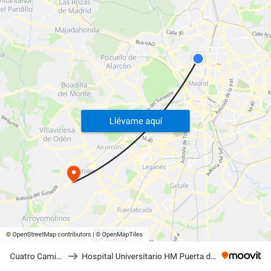 Cuatro Caminos to Hospital Universitario HM Puerta del Sur map