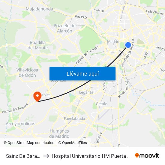 Sainz De Baranda to Hospital Universitario HM Puerta del Sur map
