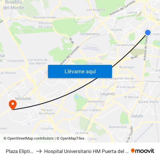 Plaza Elíptica to Hospital Universitario HM Puerta del Sur map