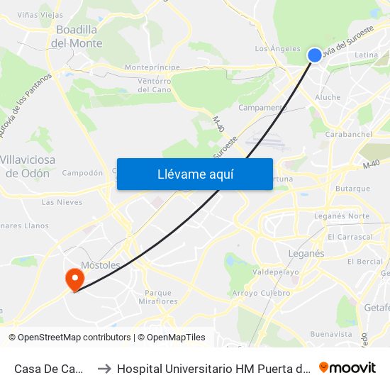 Casa De Campo to Hospital Universitario HM Puerta del Sur map