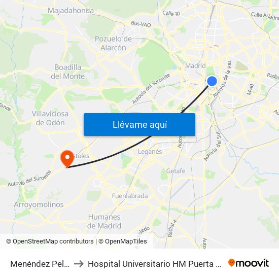 Menéndez Pelayo to Hospital Universitario HM Puerta del Sur map