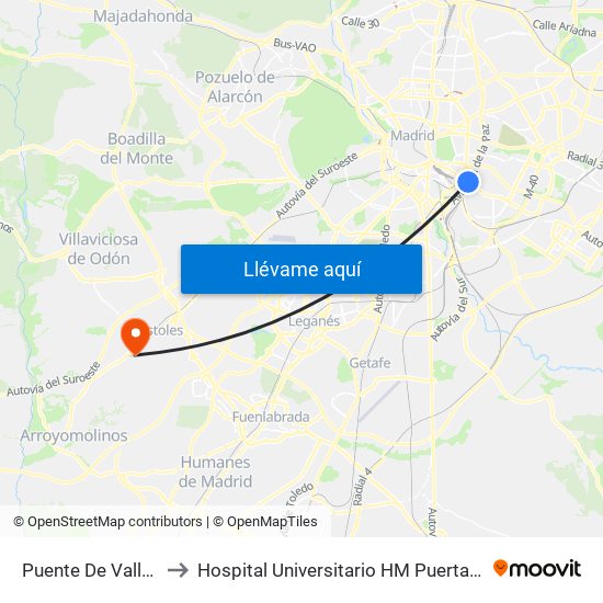 Puente De Vallecas to Hospital Universitario HM Puerta del Sur map