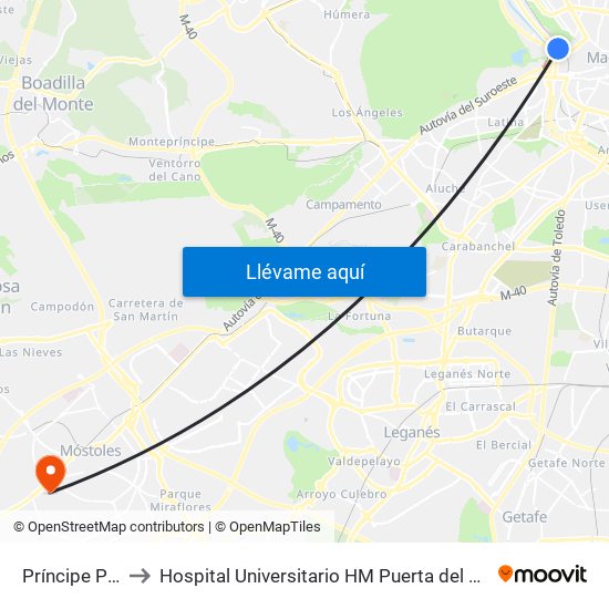 Príncipe Pío to Hospital Universitario HM Puerta del Sur map