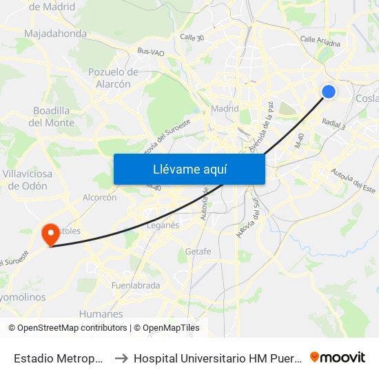 Estadio Metropolitano to Hospital Universitario HM Puerta del Sur map