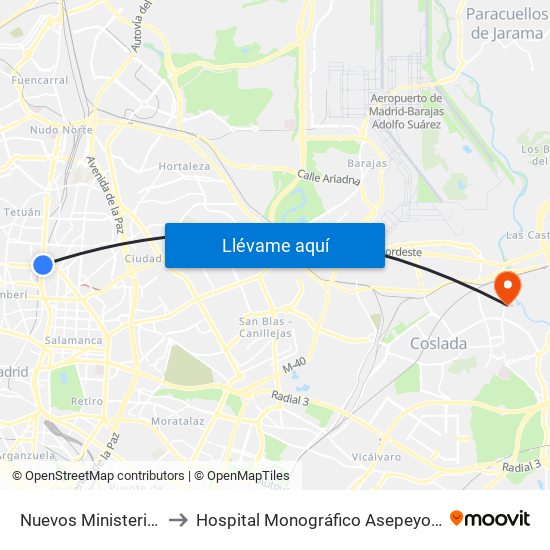 Nuevos Ministerios - Centro Comercial to Hospital Monográfico Asepeyo de Traumat. Cirugía y Rehabilitación map