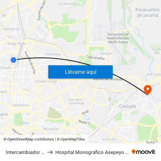 Intercambiador De Plaza De Castilla to Hospital Monográfico Asepeyo de Traumat. Cirugía y Rehabilitación map