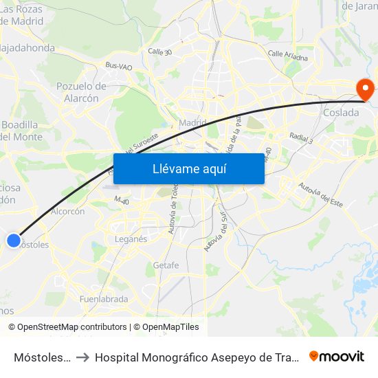 Móstoles - El Soto to Hospital Monográfico Asepeyo de Traumat. Cirugía y Rehabilitación map