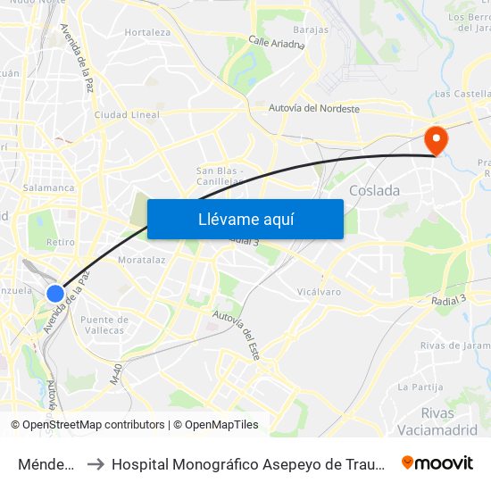 Méndez Álvaro to Hospital Monográfico Asepeyo de Traumat. Cirugía y Rehabilitación map
