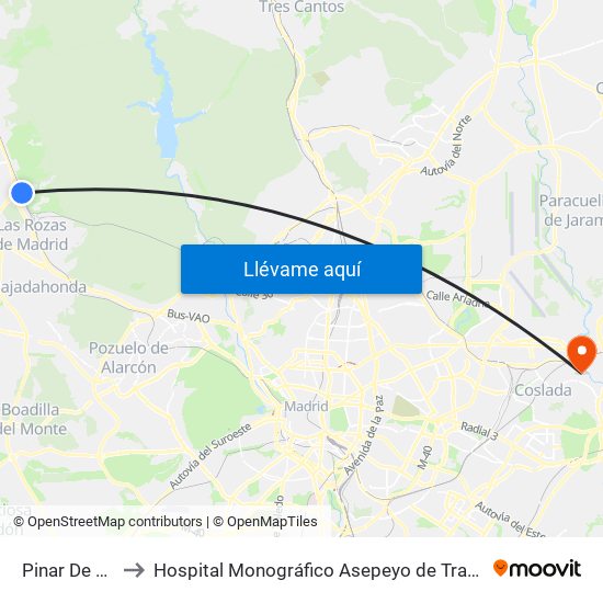 Pinar De Las Rozas to Hospital Monográfico Asepeyo de Traumat. Cirugía y Rehabilitación map