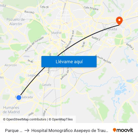 Parque Europa to Hospital Monográfico Asepeyo de Traumat. Cirugía y Rehabilitación map