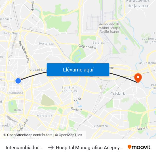 Intercambiador De Avenida De América to Hospital Monográfico Asepeyo de Traumat. Cirugía y Rehabilitación map