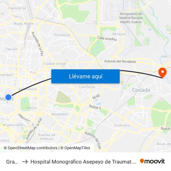 Gran Vía to Hospital Monográfico Asepeyo de Traumat. Cirugía y Rehabilitación map