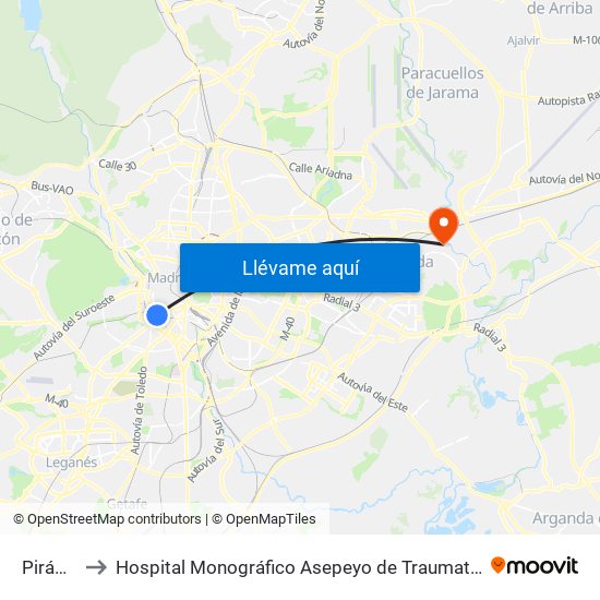 Pirámides to Hospital Monográfico Asepeyo de Traumat. Cirugía y Rehabilitación map