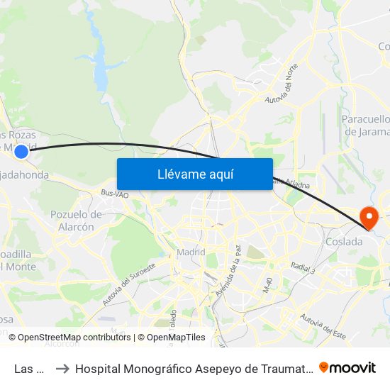 Las Rozas to Hospital Monográfico Asepeyo de Traumat. Cirugía y Rehabilitación map