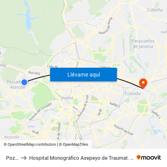 Pozuelo to Hospital Monográfico Asepeyo de Traumat. Cirugía y Rehabilitación map