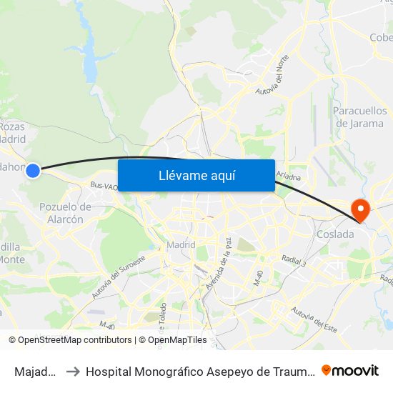 Majadahonda to Hospital Monográfico Asepeyo de Traumat. Cirugía y Rehabilitación map
