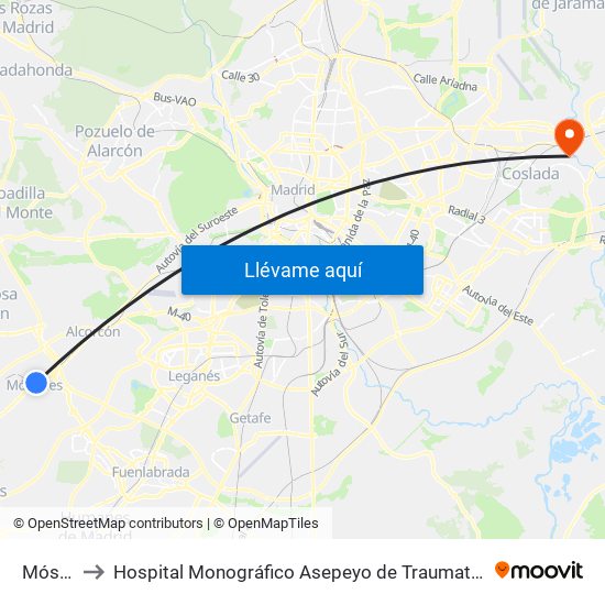 Móstoles to Hospital Monográfico Asepeyo de Traumat. Cirugía y Rehabilitación map