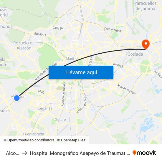 Alcorcón to Hospital Monográfico Asepeyo de Traumat. Cirugía y Rehabilitación map