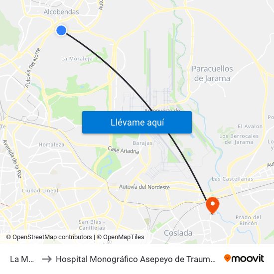 La Moraleja to Hospital Monográfico Asepeyo de Traumat. Cirugía y Rehabilitación map
