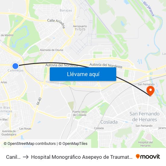 Canillejas to Hospital Monográfico Asepeyo de Traumat. Cirugía y Rehabilitación map