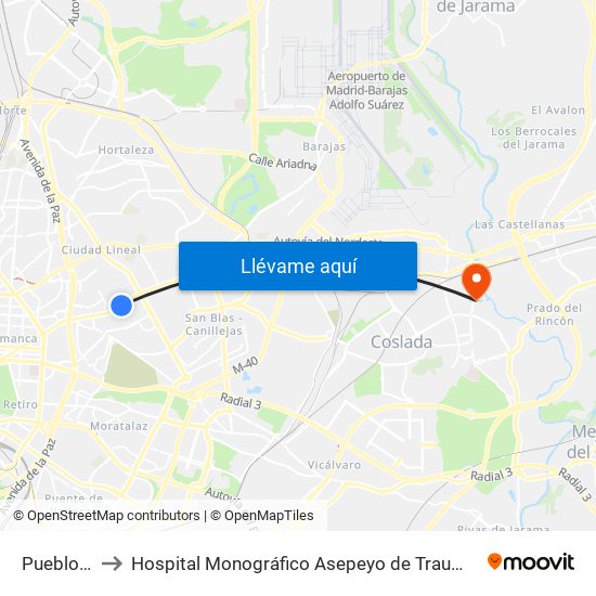 Pueblo Nuevo to Hospital Monográfico Asepeyo de Traumat. Cirugía y Rehabilitación map